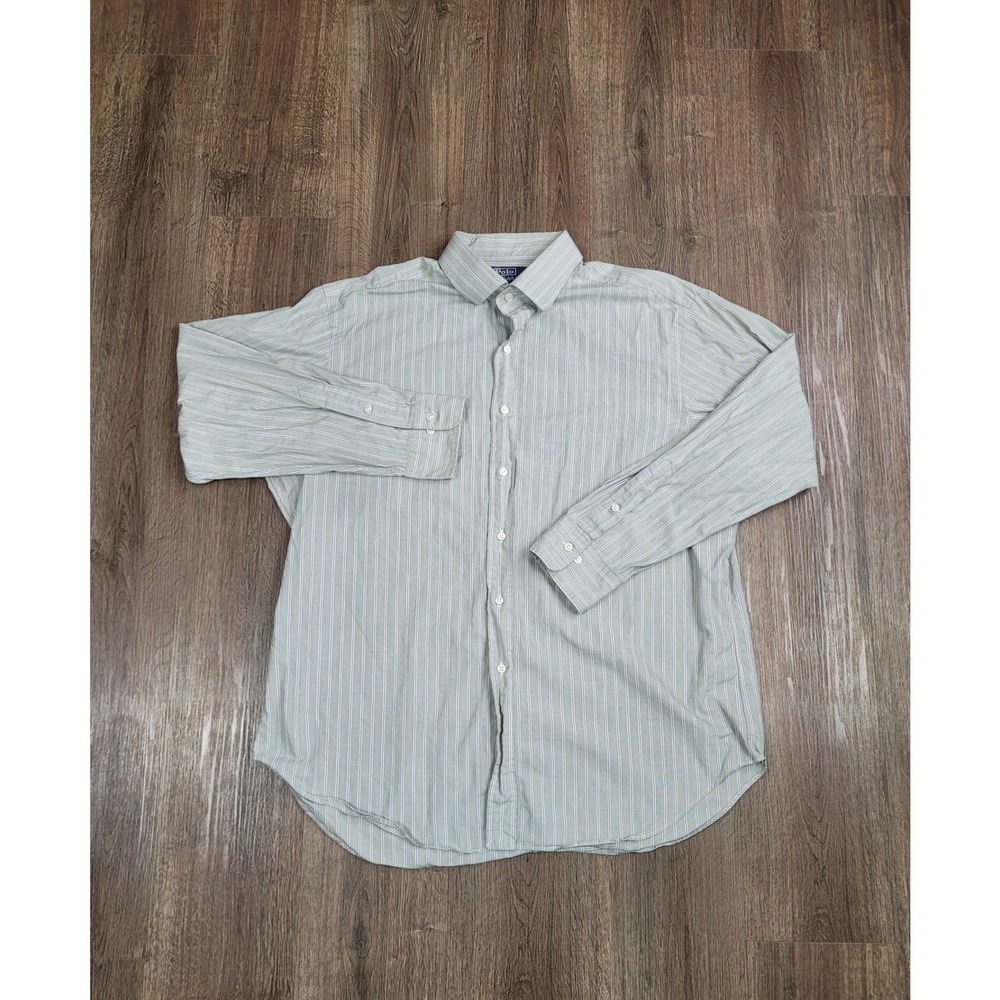 Polo Ralph Lauren Regent Classic Fit Dress Shirt Mens 17.5 34/35 Green Stripe